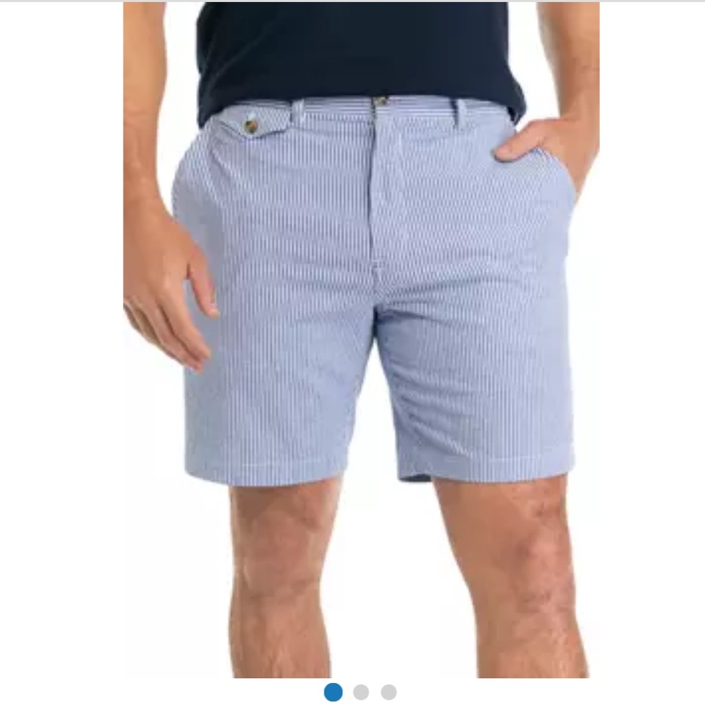 Magaschoni Navy Blue and White Flat Front Shorts